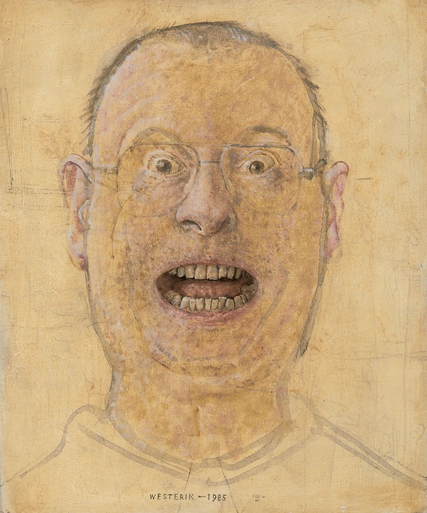 Self-portrait with open mouth